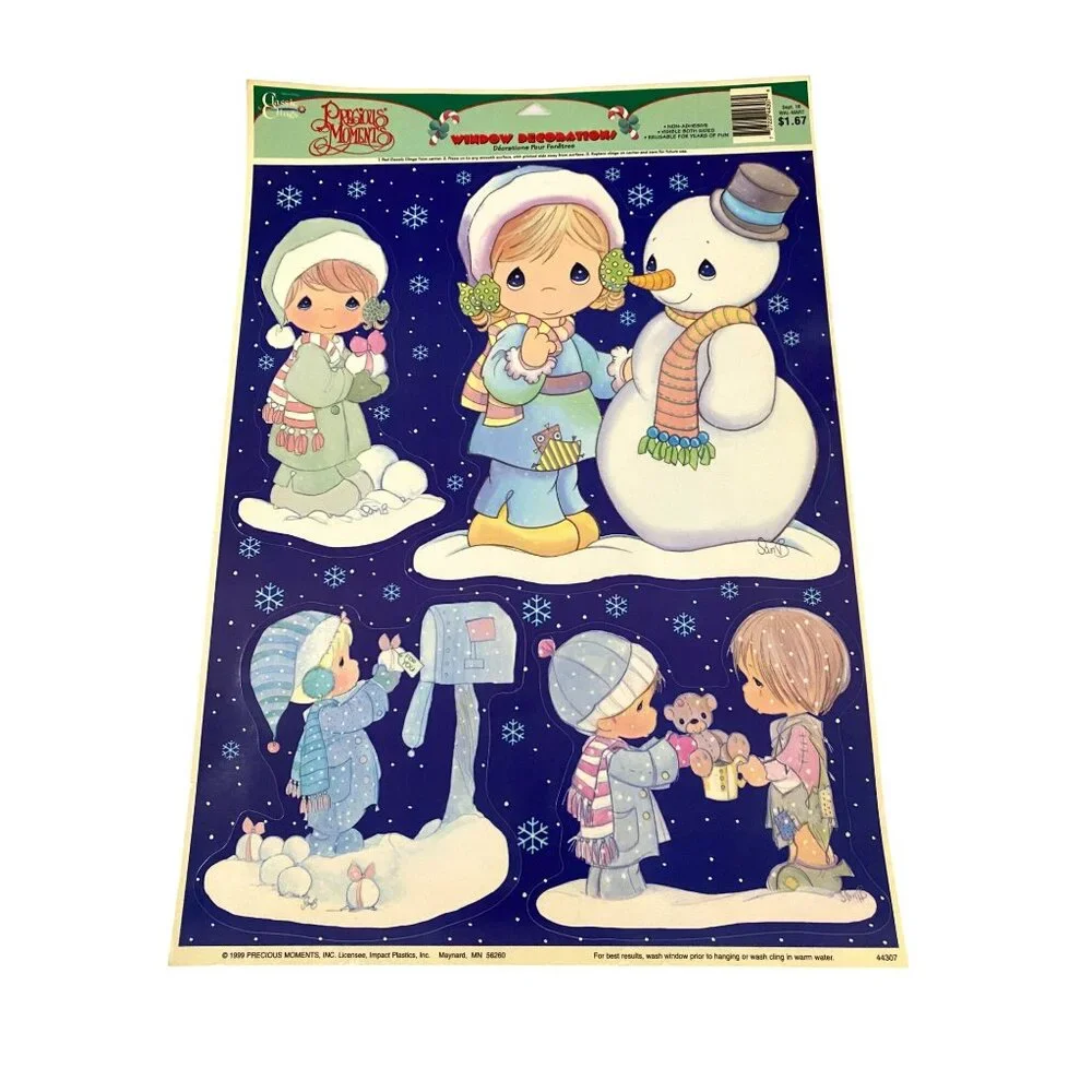 Vtg 90s Christmas Window Clings Lot Winter Holiday Religious Nostalgia‎ Ephemera